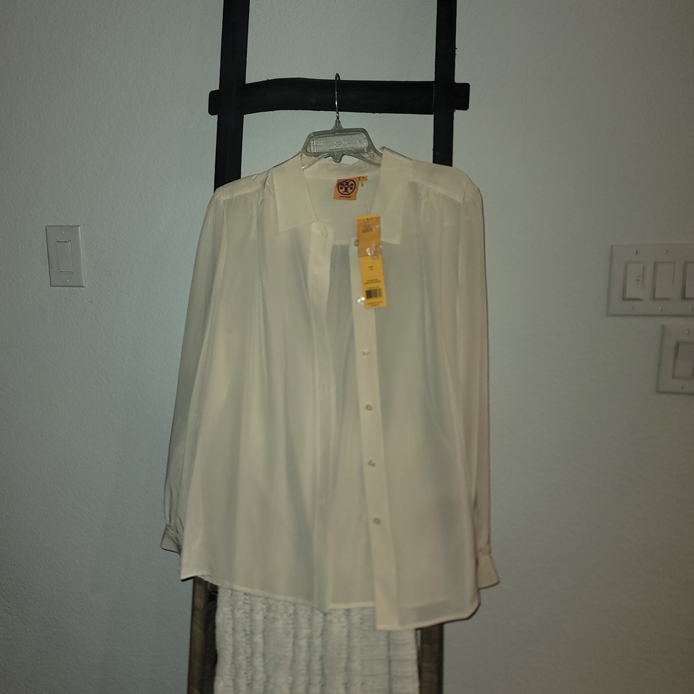 Tory Burch Ivory Button-Down Blouse